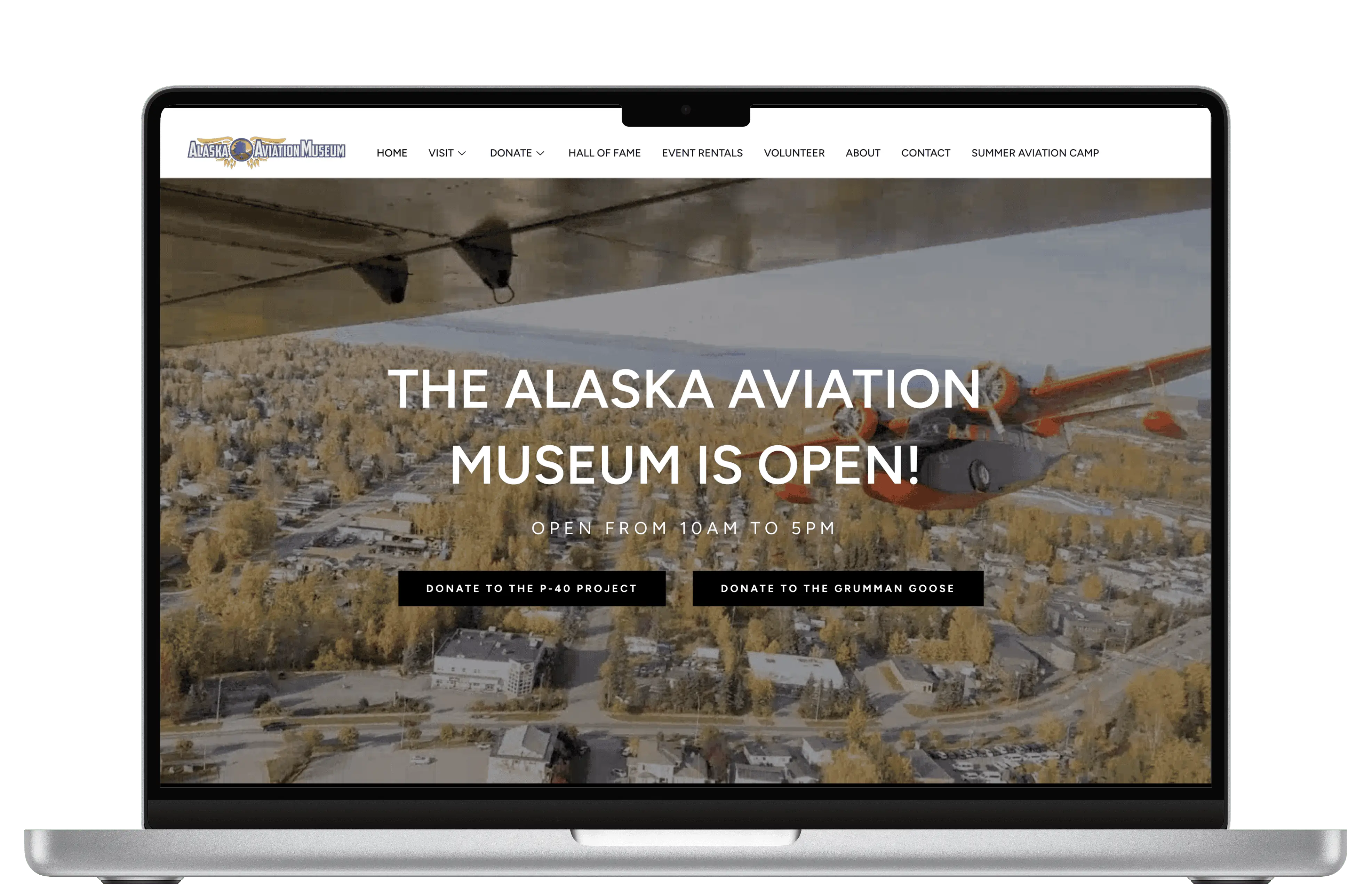 screenshot of Alaska Aviation Museum website