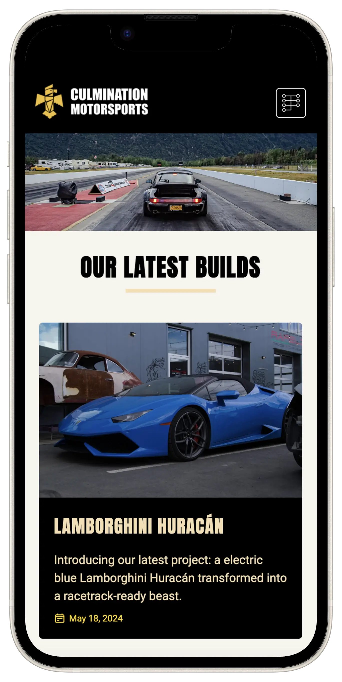 screenshot of Culmination Motorsports website